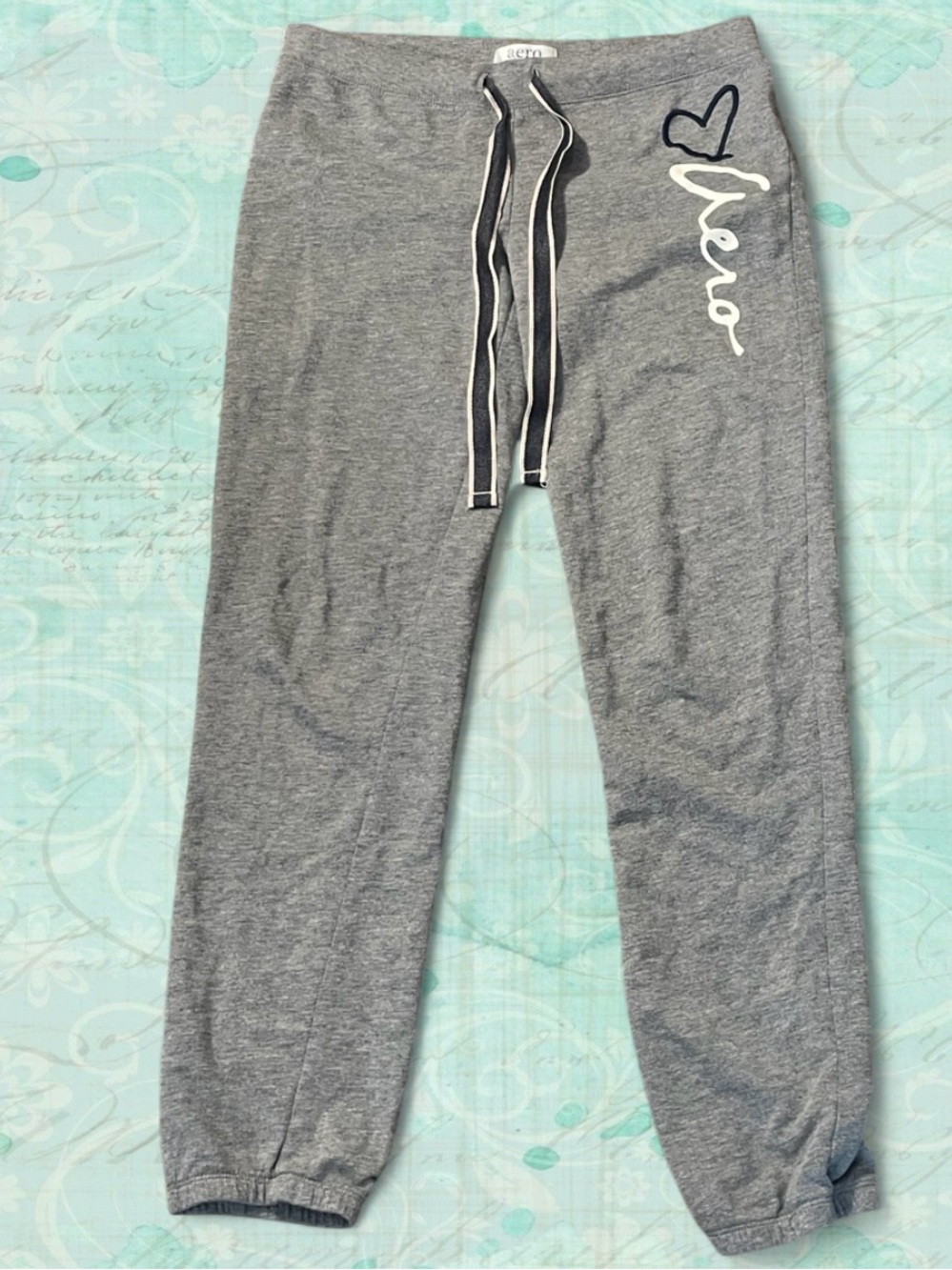 Aeropostale Grey Drawstring Jogger Pants with Heart Script